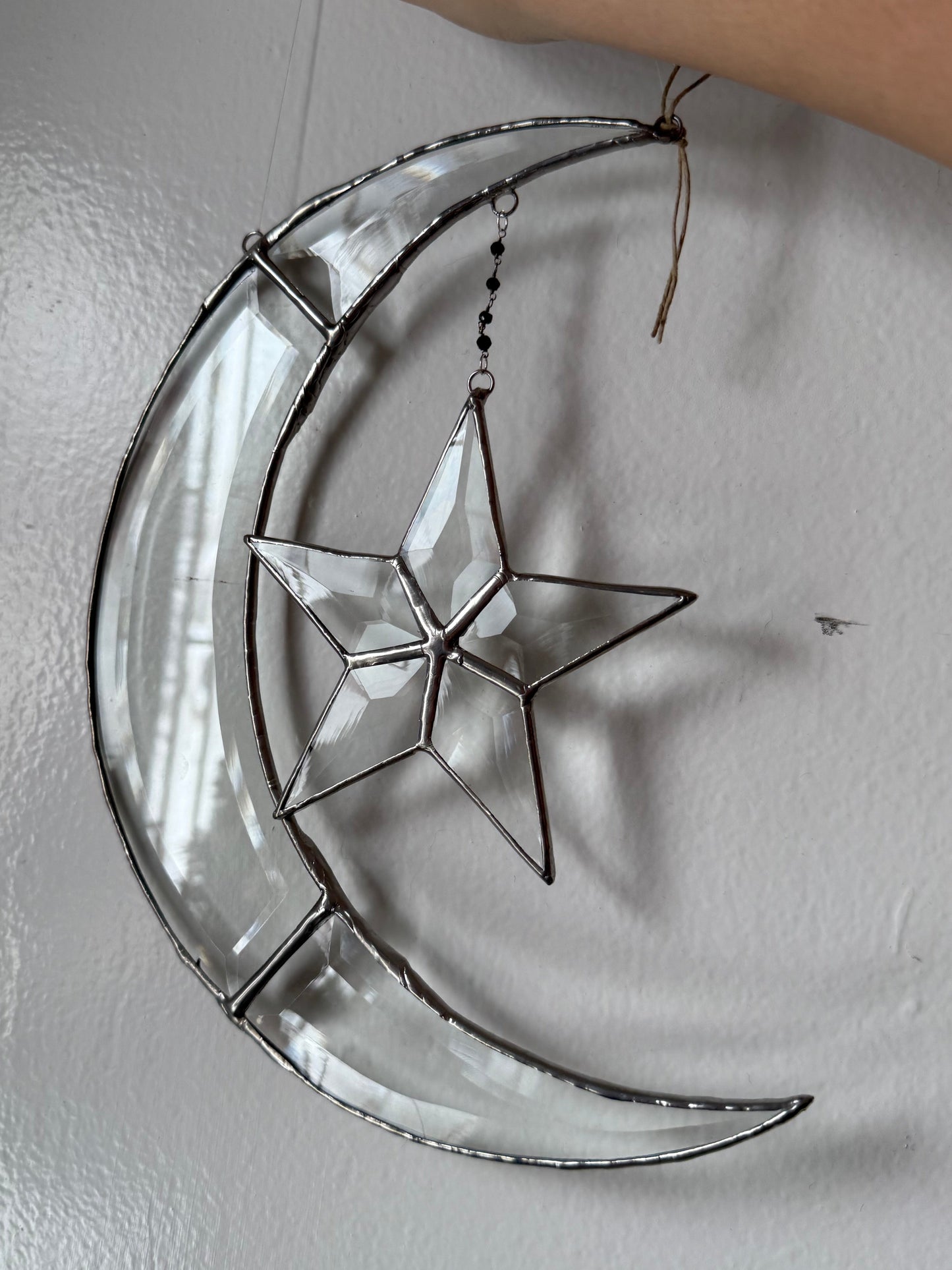 Moon and star beveled glass sun catcher - stained glass