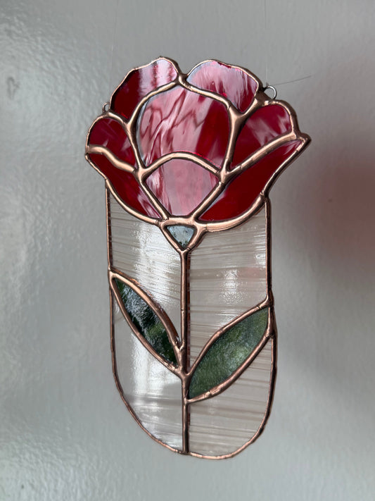 Red rose sun catcher - stained glass
