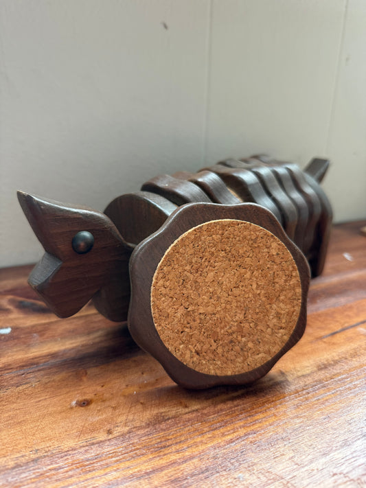 Vtg. 1950s Wood Dog coasters/holder