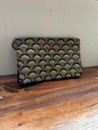 Vintage black/gold velvet clutch