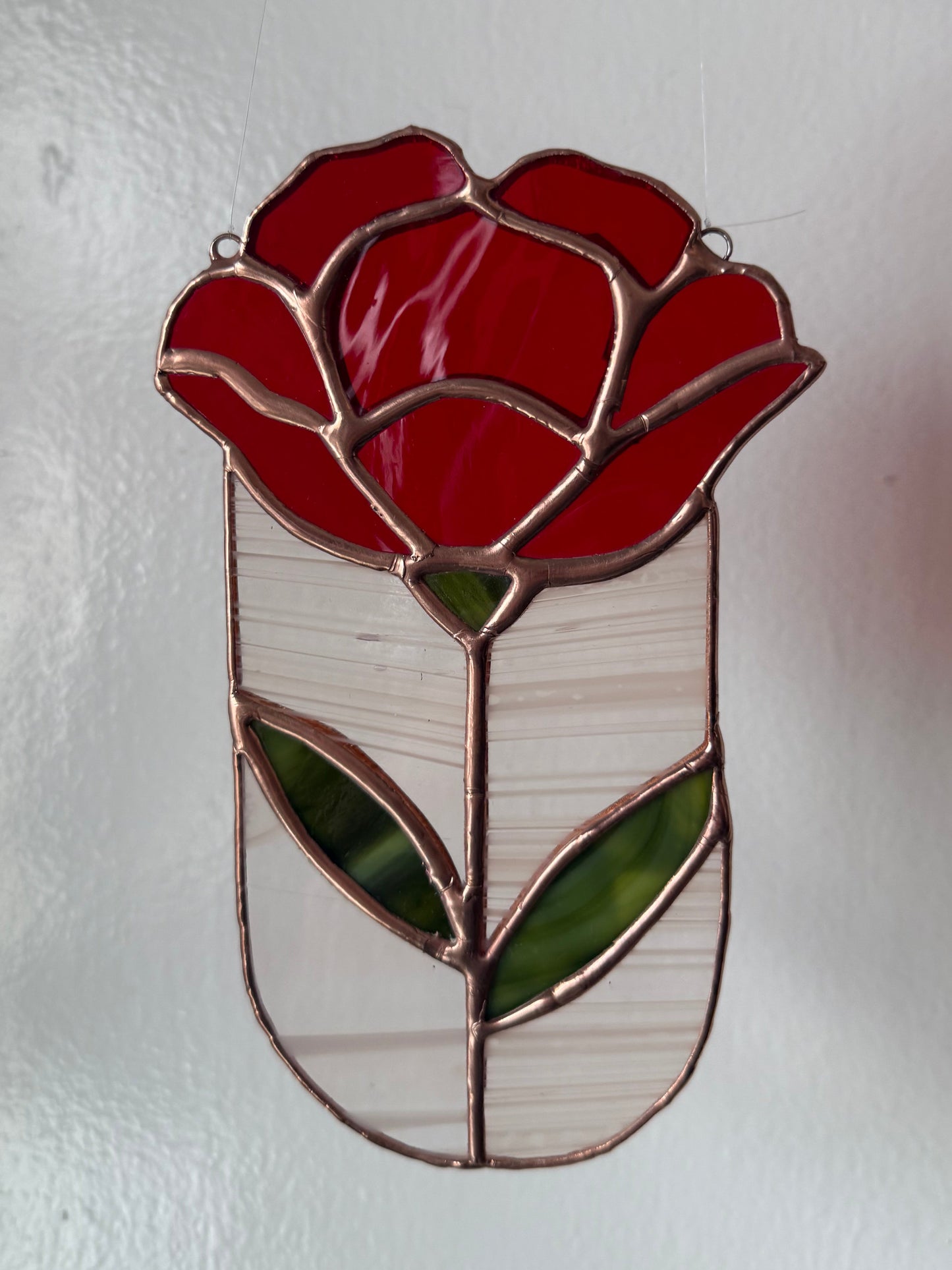 Red rose sun catcher - stained glass