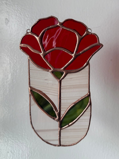 Red rose sun catcher - stained glass