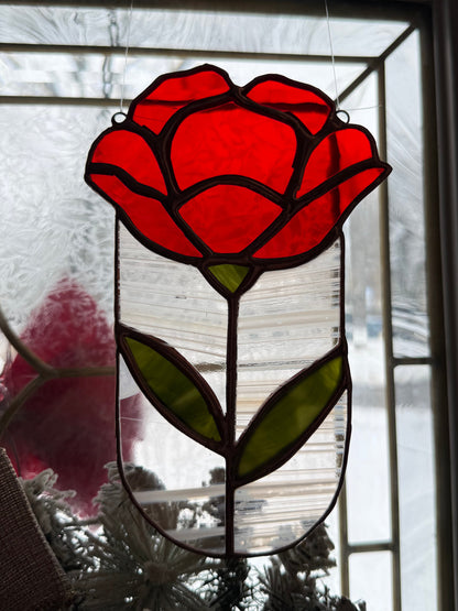 Red rose sun catcher - stained glass