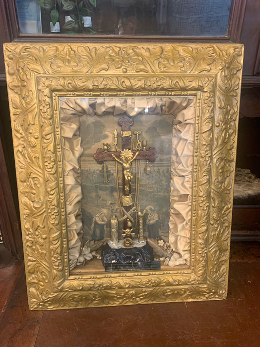 Vintage shadow box Jesus on the cross 1877