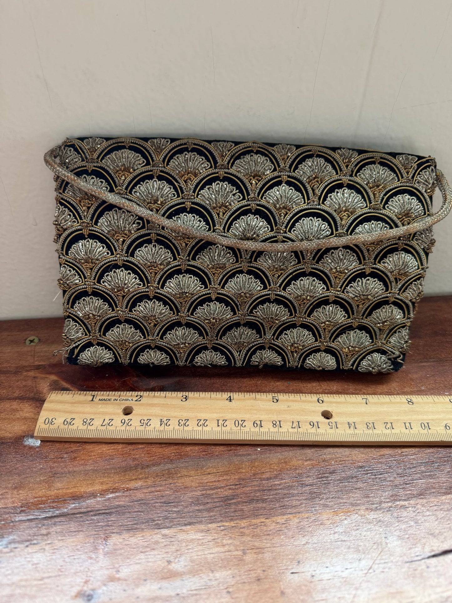 Vintage black/gold velvet clutch
