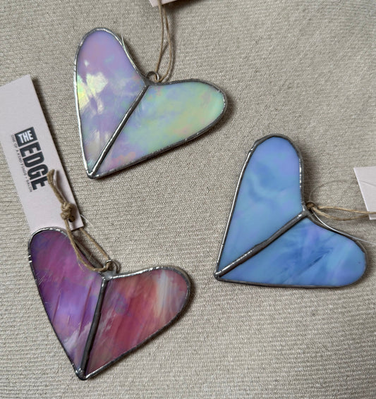 Stained glass heart ornament - iridescent