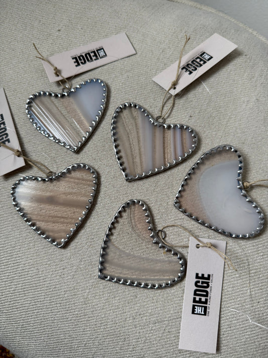 Stained glass heart ornament - scalloped edge